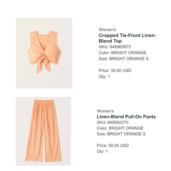 Two Piece Orange Linen Abercrombie Set - Picture 1 of 2